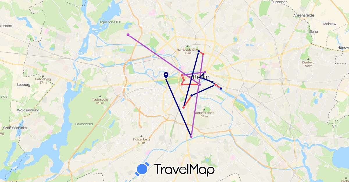 TravelMap itinerary: driving, train, hiking in Germany (Europe)